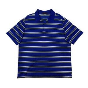 Tiger Woods Polo Shirt Mens XL Surf Blue Cotton Blend Dri Fit Stripe Nike Golf